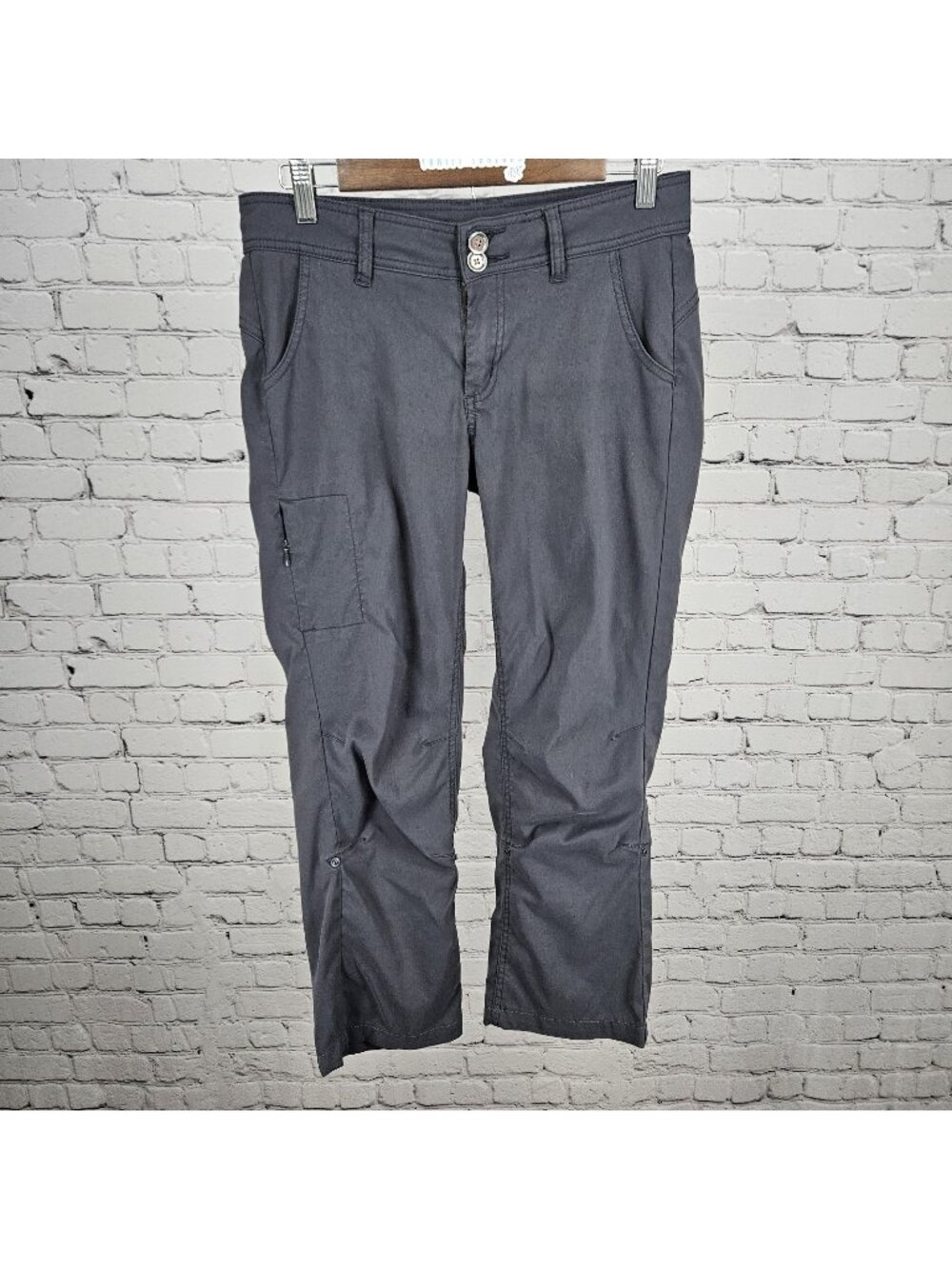 Prana Grey Nylon Stretch Low Rise Lightweight Cropped Straight Pants 4 (30x25.5)